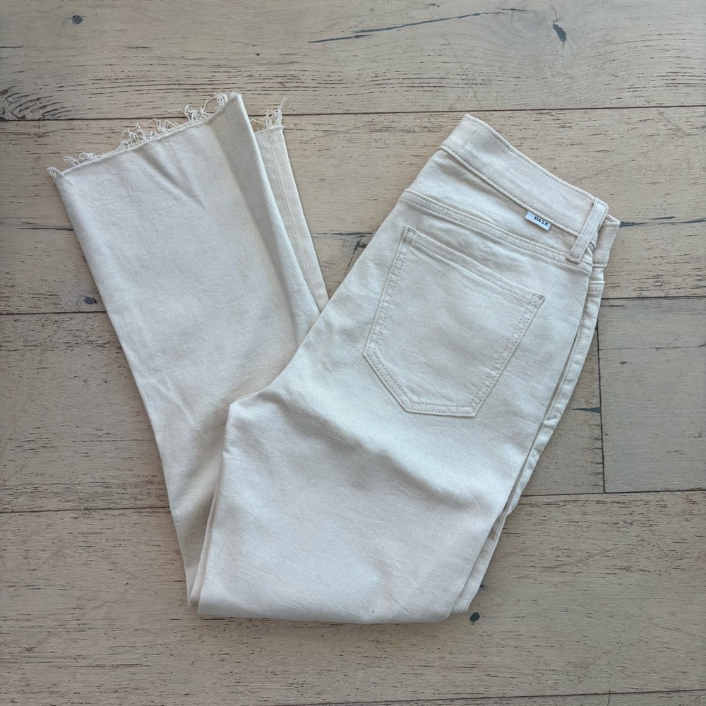 Daze Shy Girl Crop Flare in Raw Cut Denim